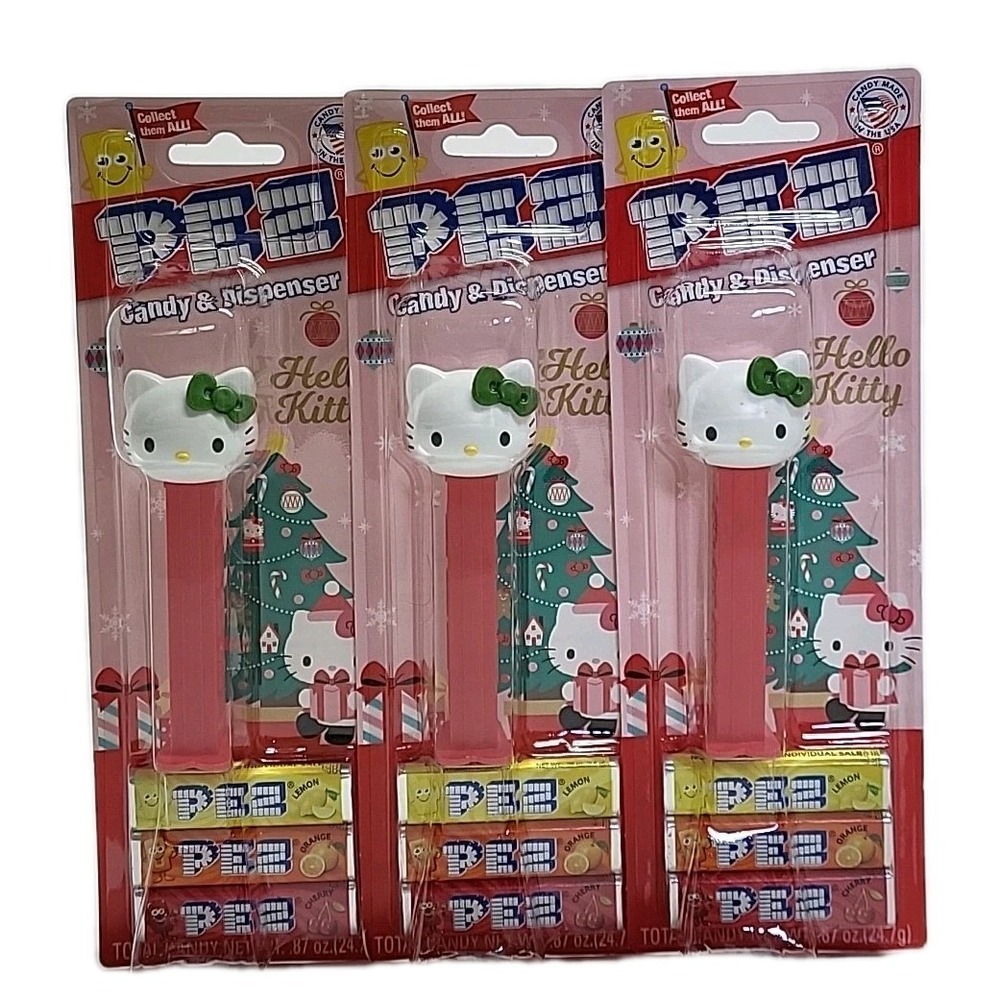 Lot of 3 - 2025 Christmas Pez: Happy Holidays Hello Kitty  - Exp 10/02/30‎ New